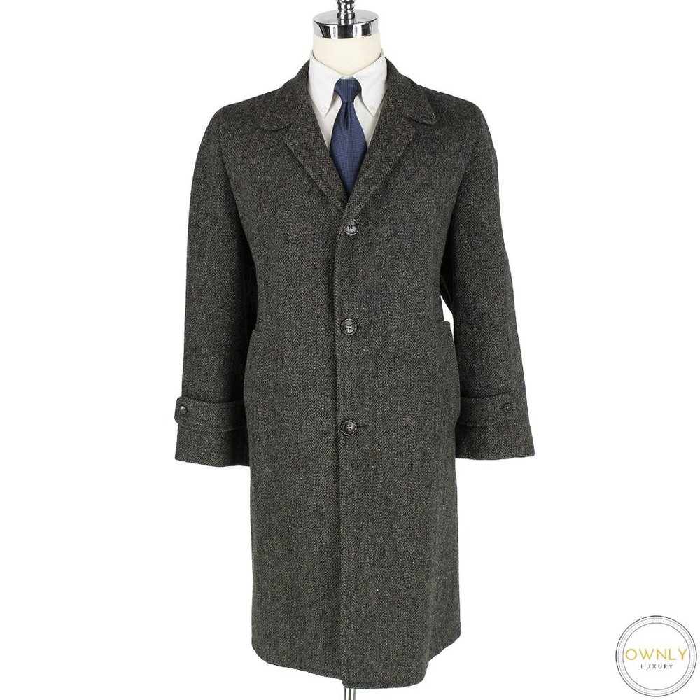 Harris Tweed Grey Brown Fleck Scottish Wool Overcoat Large 46R